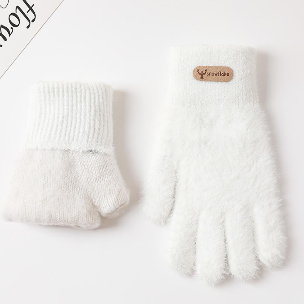 Fashion Thickened Furry Gloves Solid Color Cold-proof All Finger Mittens Warm Windproof Knitted Gloves Men Women