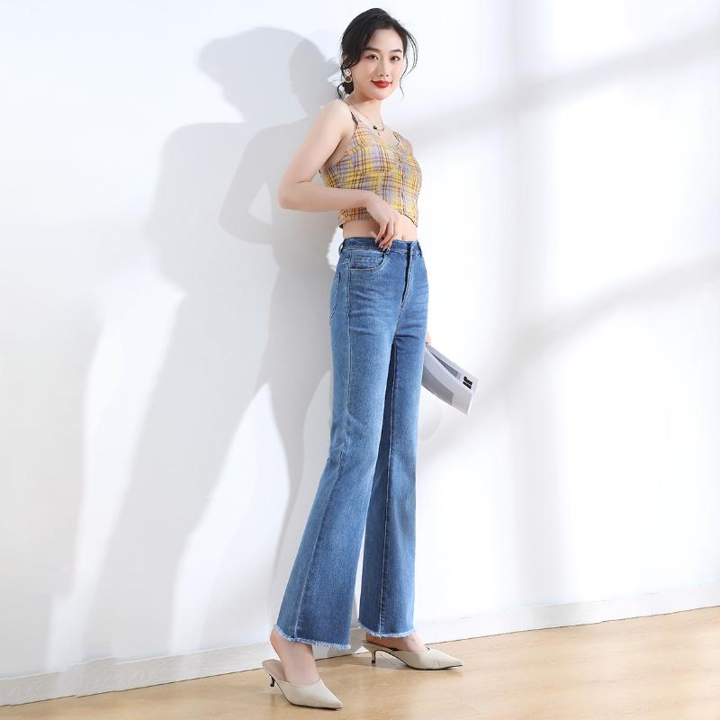 Blaue ausgestellte Jeans für Damen, hohe Taille, elastisch, schmal, Sommer, Retro-Rand, Y2K, lässige Streetwear, Vintage-Hose