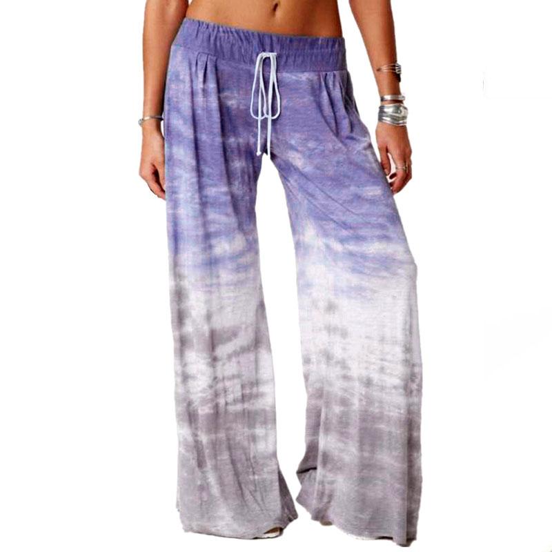 Women s Pants Loose Casual Comfortable Gradient Color Printing Yoga Wide Leg Pant Sports Pants S фиолетовый