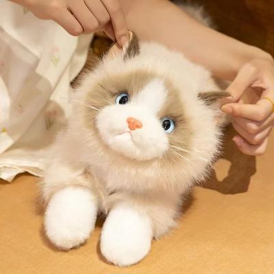 New Soft Simulation Cat Fluffy Voiced Ragdoll Cat Cute Cartoon With Bib Simulated Kitten Model Home Decor Stuffed & Plush Animal