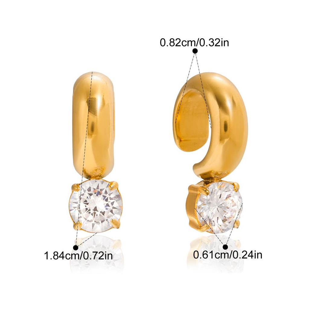 Yori Round Shiny White Cubic Zirconia Ear Clips Earrings Personalized Metal Rust Proof 18K Gold Color Jewelry Bijoux Femme