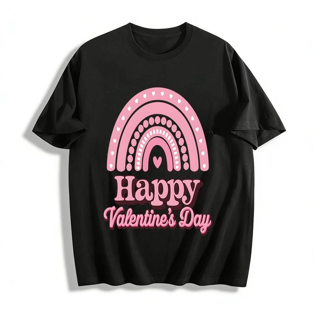 Valentine's Day Heart Rainbow Graphic Casual Top Pure Cotton T-shirt
