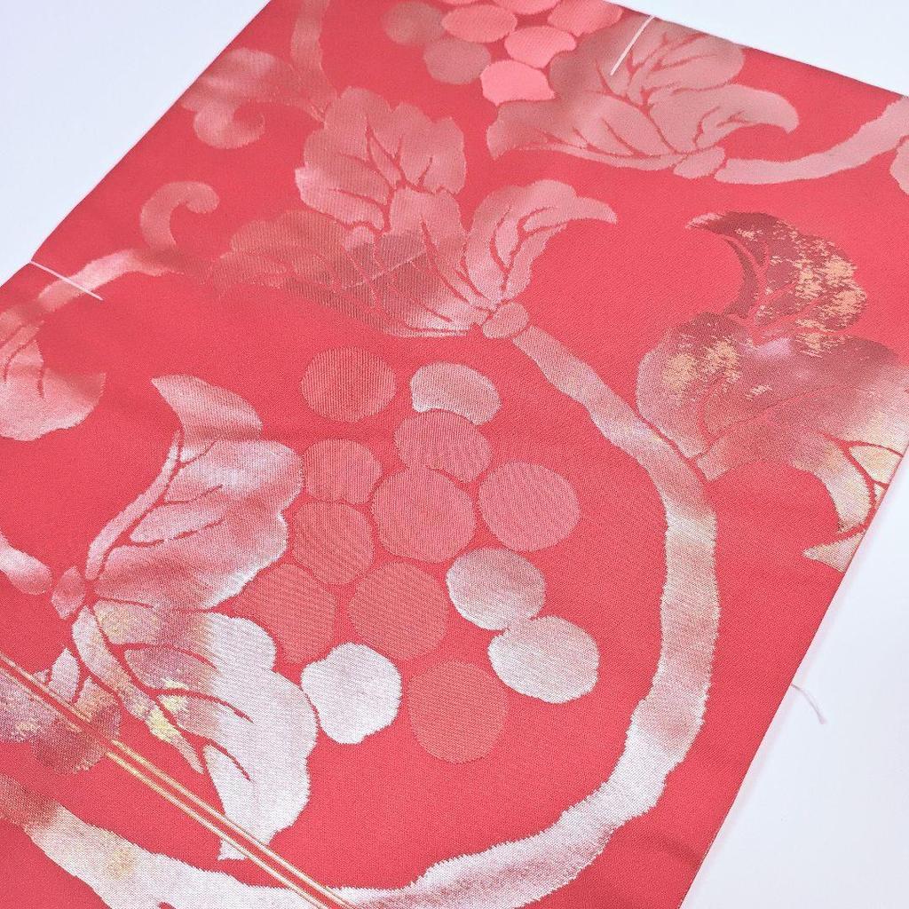 Used H-864 Nagoya Obi Nagoya Tailored New Unused Pure Silk Pulled Leaf Nine Size Flower Pattern