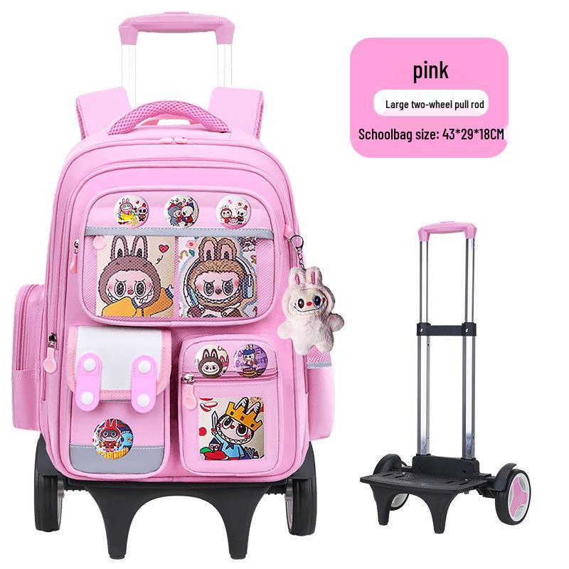 Cartoon Trolley Backpack for Grade 2-6 Students - Large Capacity Schoolbag for Boys & Girls