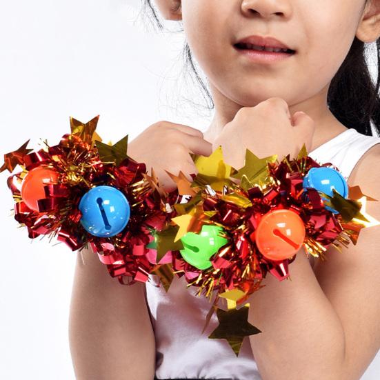 2Pcs Wrist Flower with Star Bell Decor Cheerleading Cheer Elastic Band Bracelet Holiday Celebration Metallic Sparkling Wrist Accessory