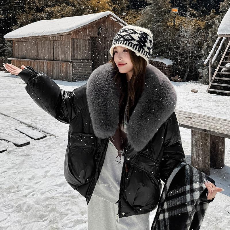 Donna Neve Caldo Cappotti Invernali Cotone Imbottito Piumino Streetwear Collo in Ecopelliccia Spesso Corto Imbottito Cotone Donna Base