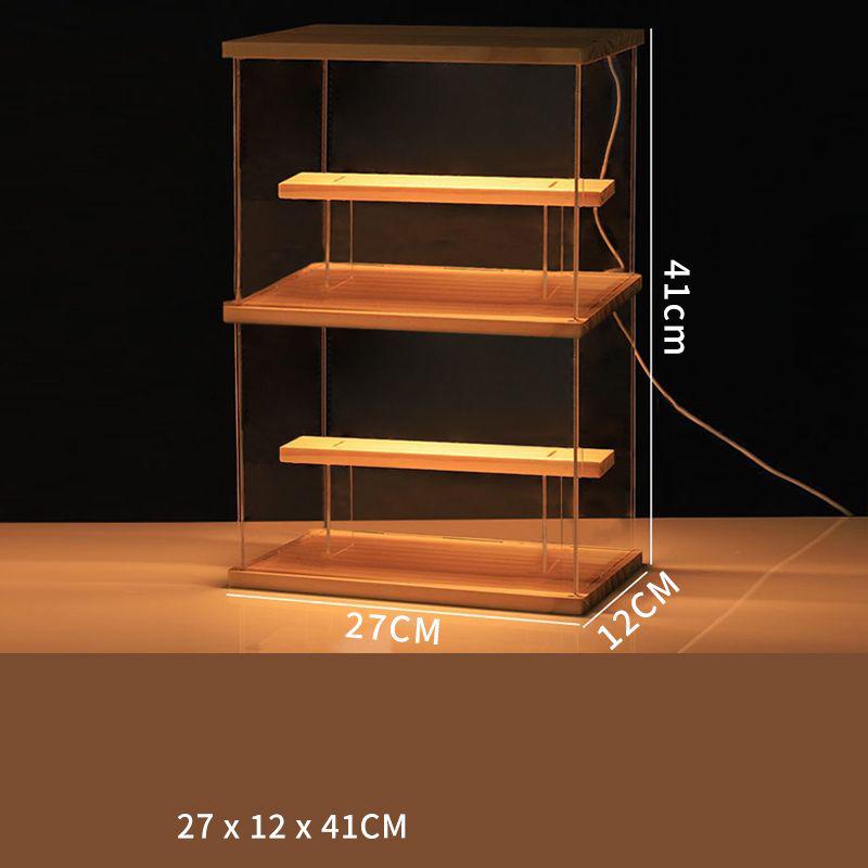 LED Lighted Acrylic Display Case,Display Box for Collectibles and Action Figures,Clear Dustproof Organizer with Wooden Base