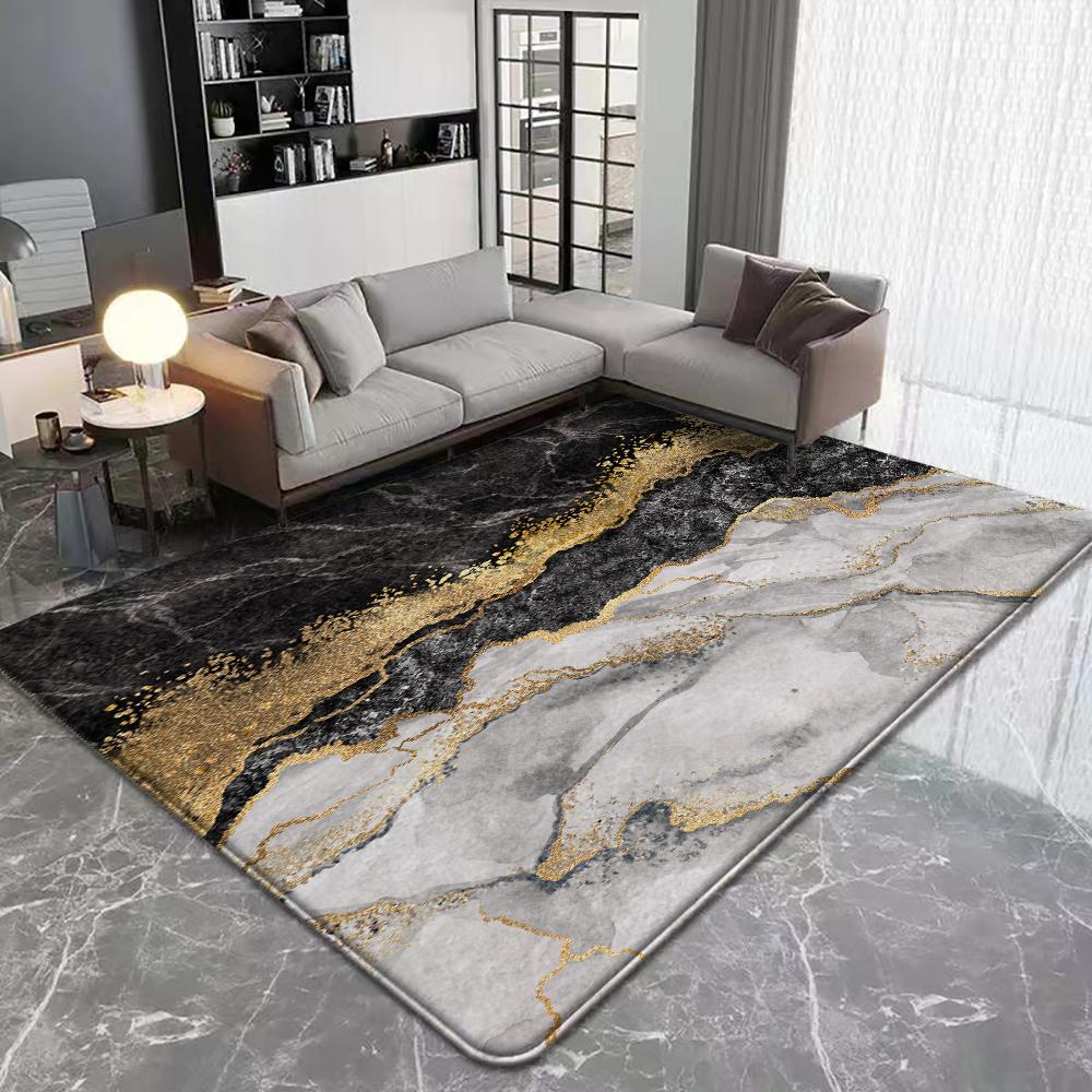 Tapis à imprimé marbre abstrait Antidérapant Lavable pour Salon Chambre Cuisine Décoration de Maison Tapis en Flanelle Imperméable