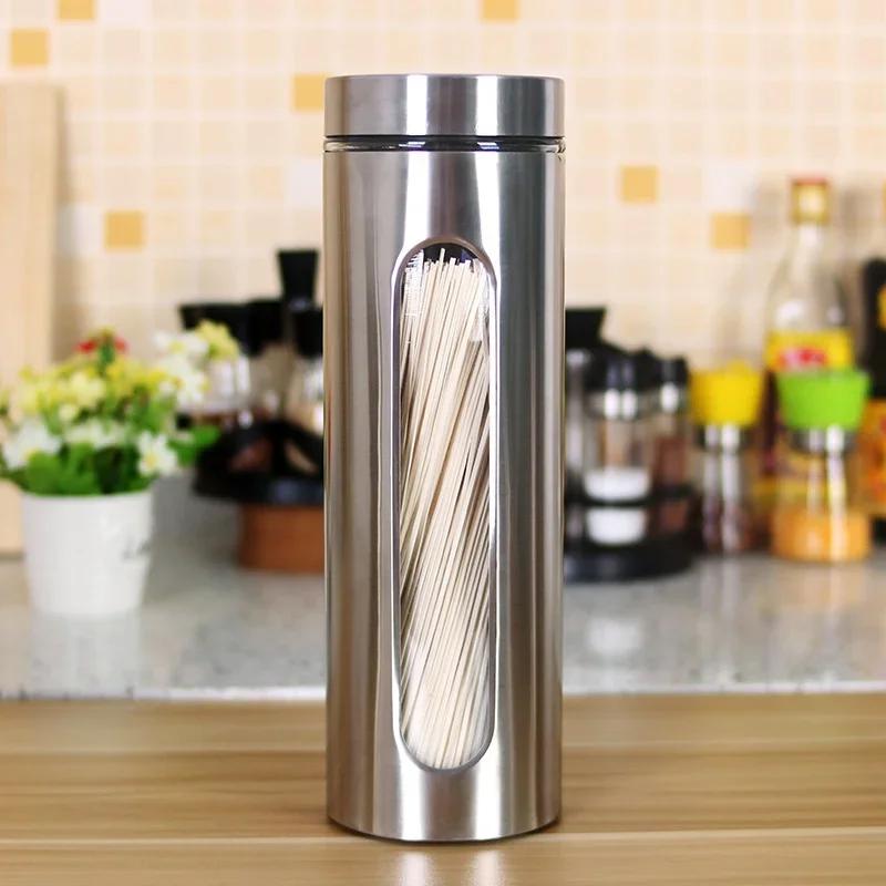 Высококачественная кухонная нержавеющая сталь, резервуар для хранения сухого зерна, ящик для хранения, герметичные банки для хранения пищевых продуктов 1800 ml