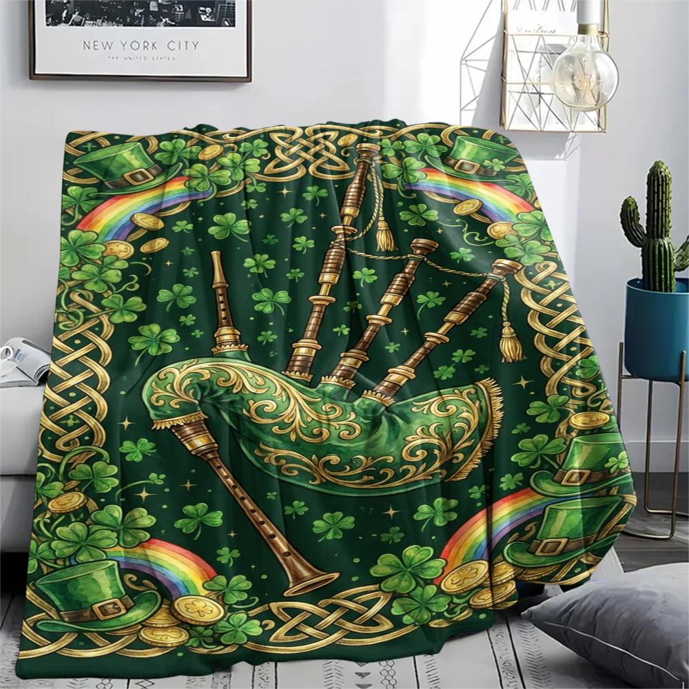 1Pc St.Patrick's Day Print Flannel Blanket, High quality Comfortable for All Seasons, Home Decor, Warmth and Comfort, Perfect for Christmas Gifts W73