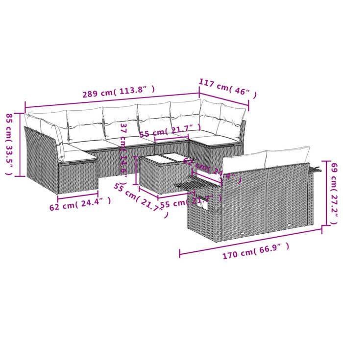 VidaXL Salon de Jardin avec Coussins 10 pcs, Canapés de Terrasse, Ensemble de Meubles de Patio, Mobilier d'Extérieur, Gris 3220631