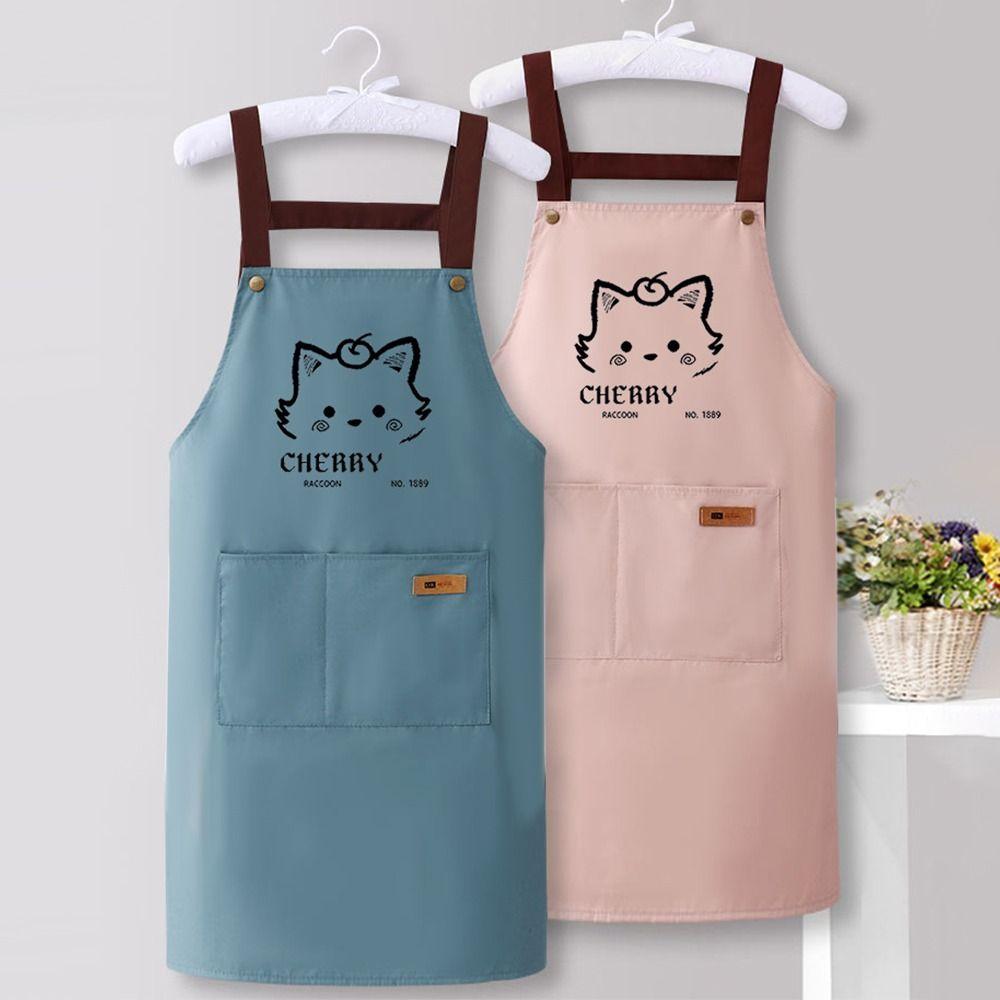 Cartoon Cats Printing Kitchen Apron Oil Proof Easy To Clean Workwear Apron Waterproof Restaurant Uniform