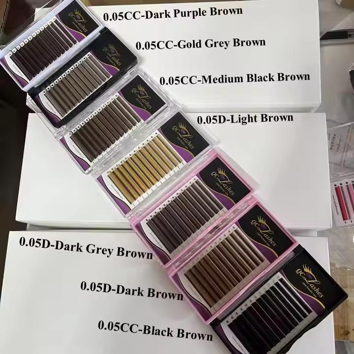 Custom Logo Matte Brown Cashmere Lash Extension Soft Color Volume Lash Trays Individual Color Eyelash Extension Supplies