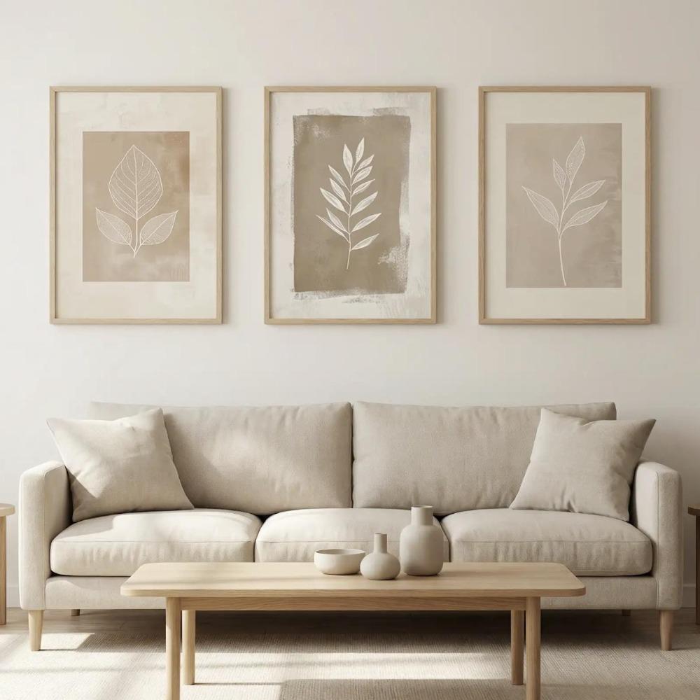 3pcs Frameless Neutral Bohemian Fern Prints,Minimalist Abstract Plant Canvas Decoration, Living Room Bedroom Wall Art Decoration