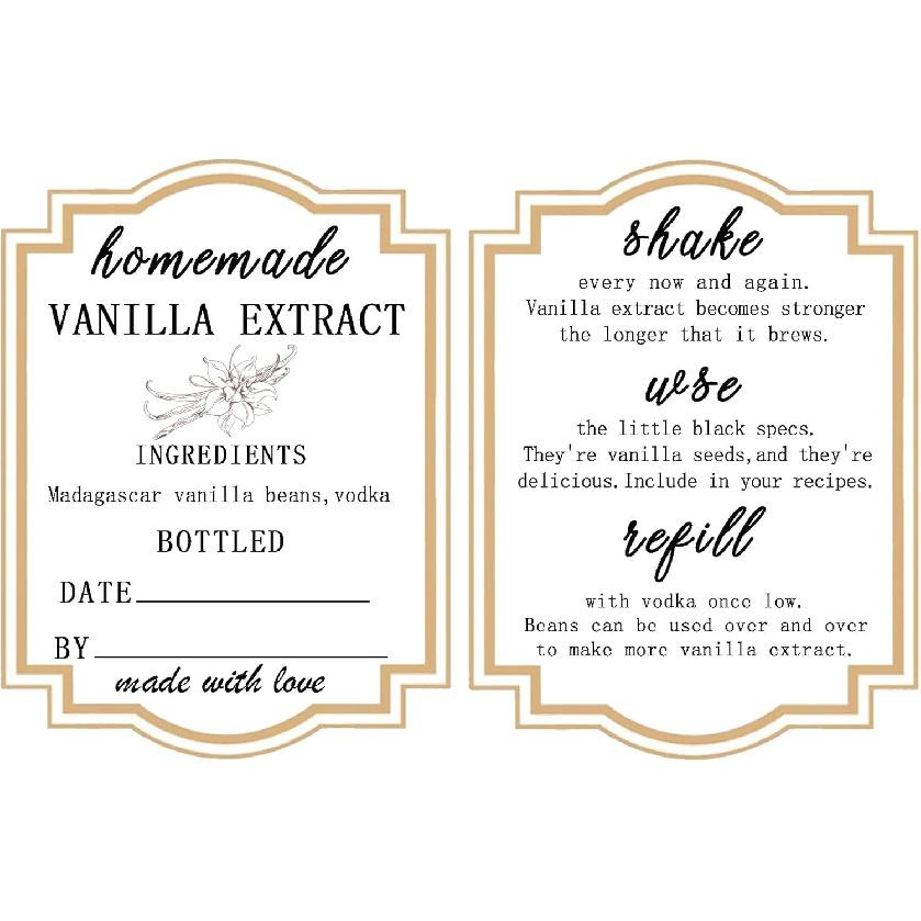 Homemade Vanilla Extract Stickers,1.5×2 Inches Square truction Labels Madagascar Beans and Vodka Extract Stickers for Handcrafted Vanilla
