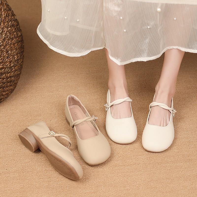 Fashion Aphixta Elegant Soft Sole Women Flats Shoes Flower Dec Shallow HooK Loop Loafers Woman Khaki Spring Shoes Round Toe Ladies Shoes
