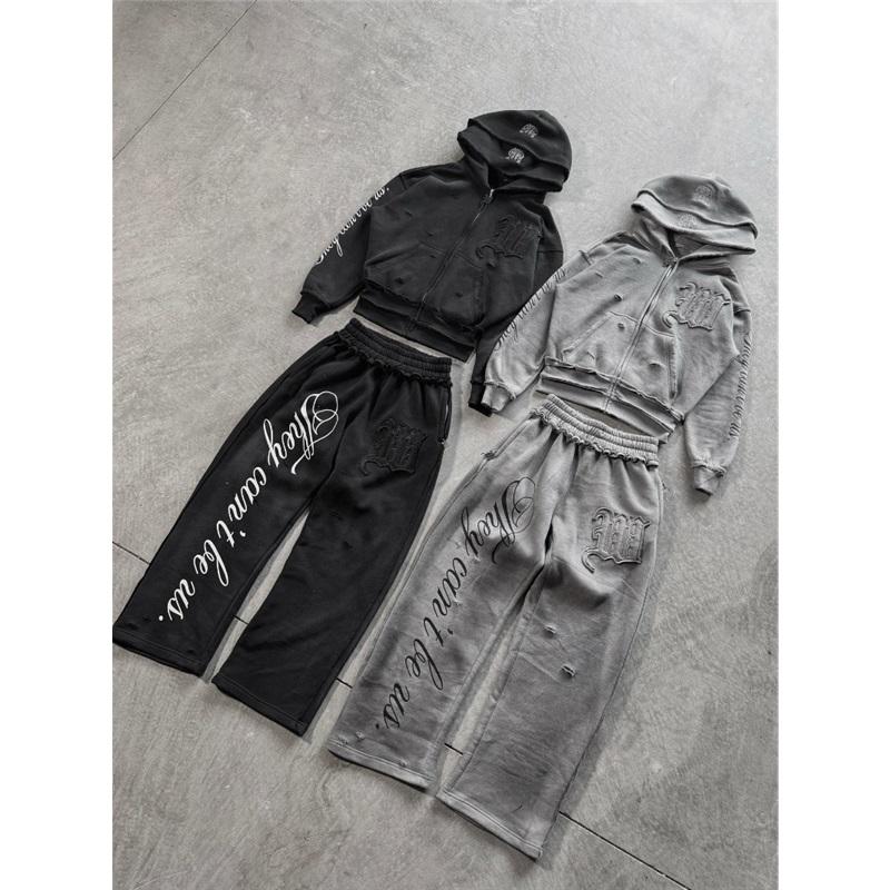 Bluza z kapturem Y2K Harajuku Punk Gotycka Luźna z haftowanym amerykańskim naszywką Casual Podwójny kaptur High Street Retro Sportowa Sui