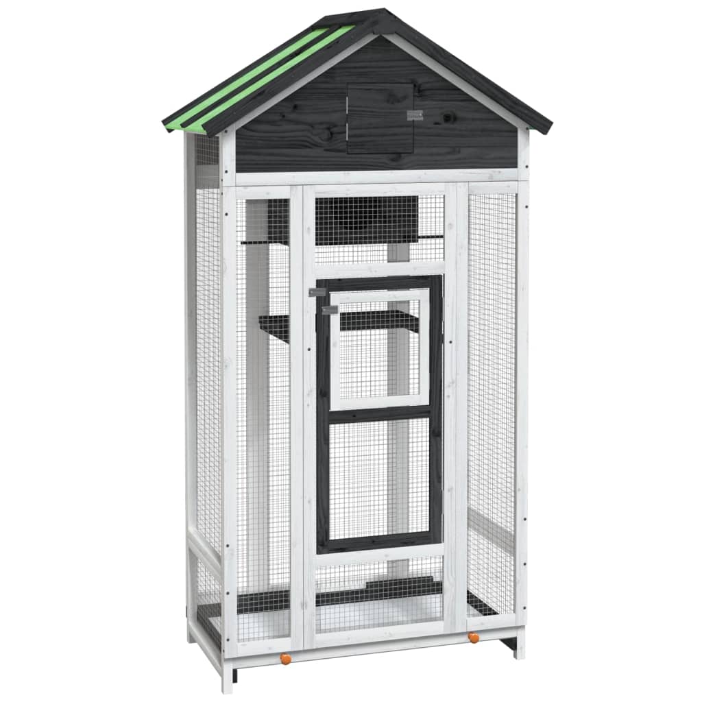 Vidaxl Bird Cage, Grey, 91.5X53X170 Cm, Solid Pine Wood