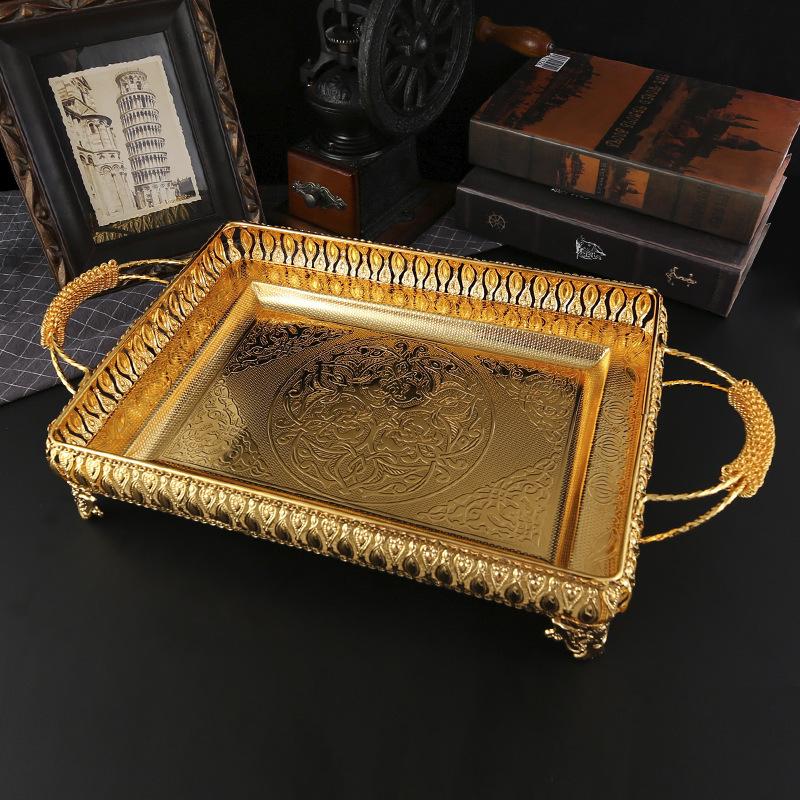 

Simple household fruit plate European high-end hotel lobby golden fruit plate fashion light luxury fruit cake square tray