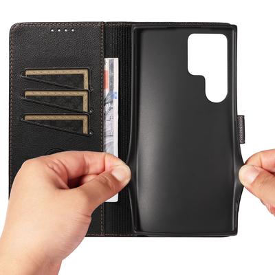 For Samsung Galaxy S25 Ultra Leather Case Litchi Texture RFID Blocking Wallet Stand Phone Cover