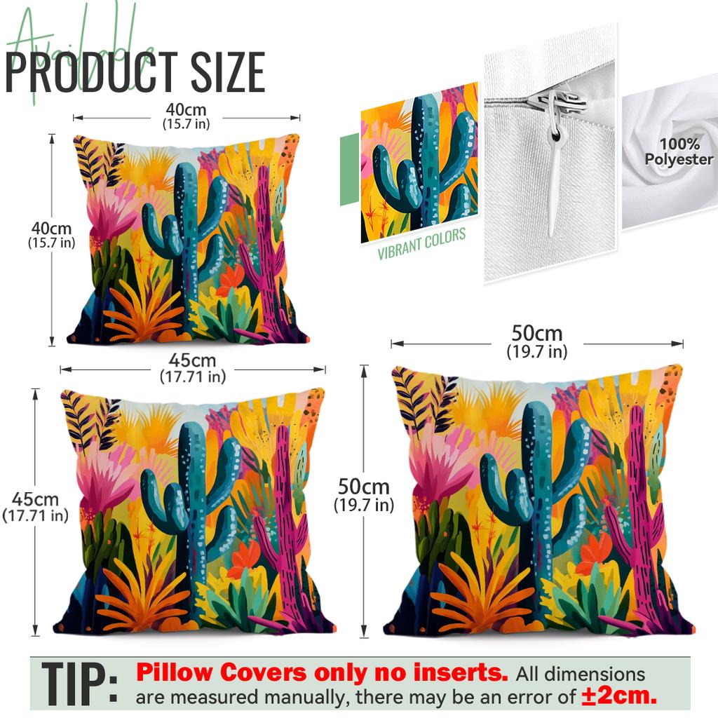 Vibrant Flowers And Cacti Cushions Pillowcase Polyester Cushion Cover Throw Pillow Pillowcover Home Car Sofa Decor