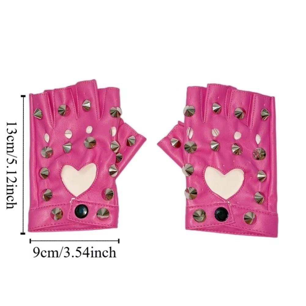 Edgy Fingerless Gloves Studded Details Half Finger Gloves Studded Leather Gloves  Hip-Hop
