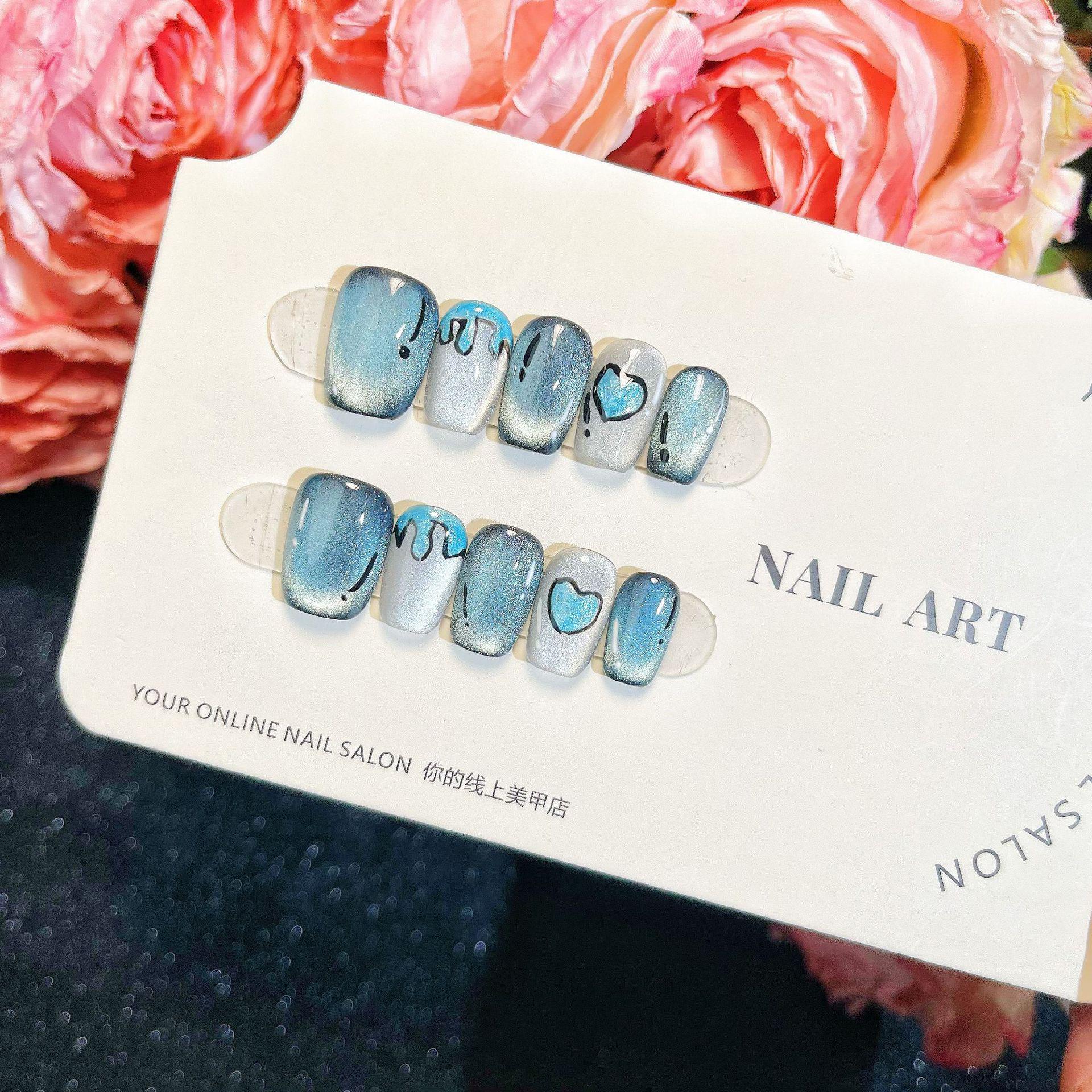 

Смурф Кристаллический Кошачий Глаз Короткие Накладные Ногти - Европейский и Американский Стиль Патчи для Нейл-Арта Extra Small