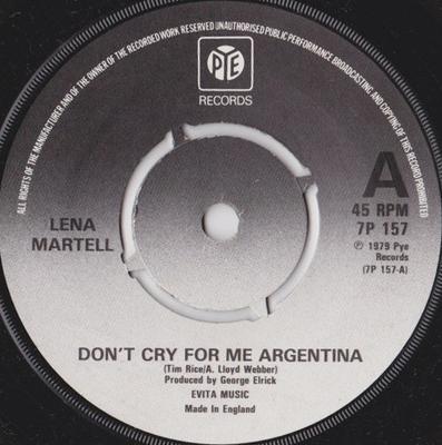 7inch Record LENA MARTELL - Don't Cry For Me Argentina 7P157 Pye Records 1979 UK Pop Used