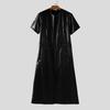 INCERUN Men Short Sleeve PU Open Front Faux Leather Long Cardigan Coats