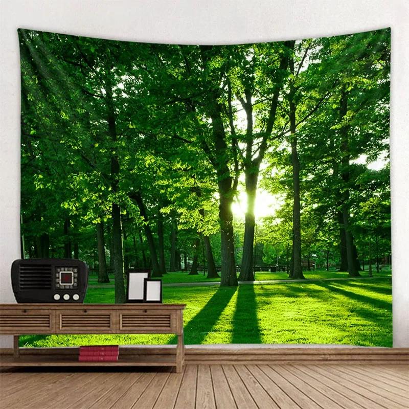 Forest landscape tapestry wall hanging living room bedroom fabric decoration background Bohemian hippie picnic mat bed sheet