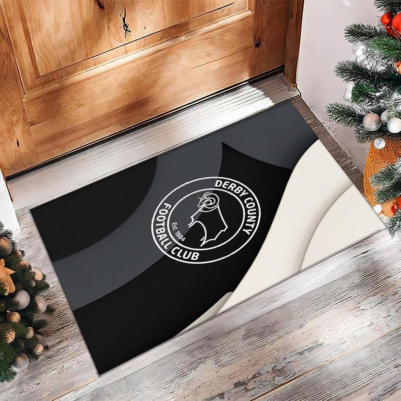 Alfombra de Terciopelo de Cristal con Estampado de Fútbol del Derby County, Cómoda Absorbente de Agua Antideslizante para Suelo Interior