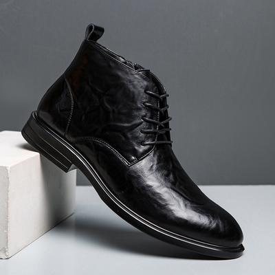 Winter Herrenschuhe Schnürschuhe High-Top Schlichtes Temperament Freizeit Lederschuhe für Herren Stiefeletten Britisch Wild Trendschuhe