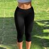 Women's Mid Rise Capri Leggings Slim Fit Yoga Capris Side Split Polyester Casual Workout Cropped Pants