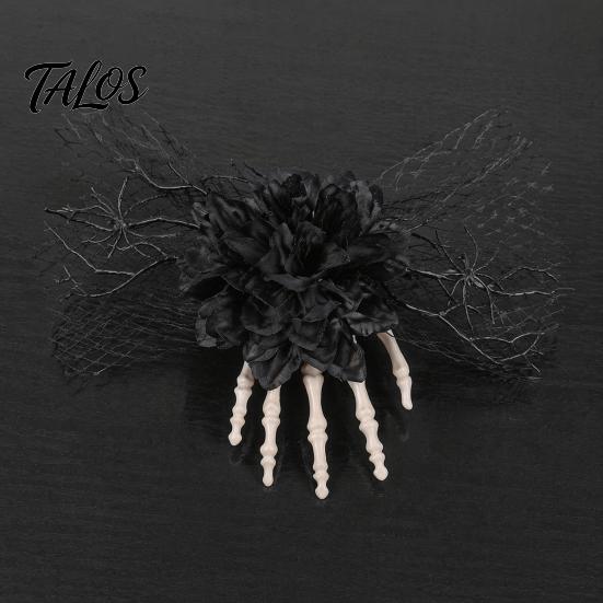 Decorative Plastic Pins Gothic Skeleton Hand Flowers Hair Clip with Black Mesh, Halloween Jewelry Skull Bone Claw Hairpin for Girls,Women, Party