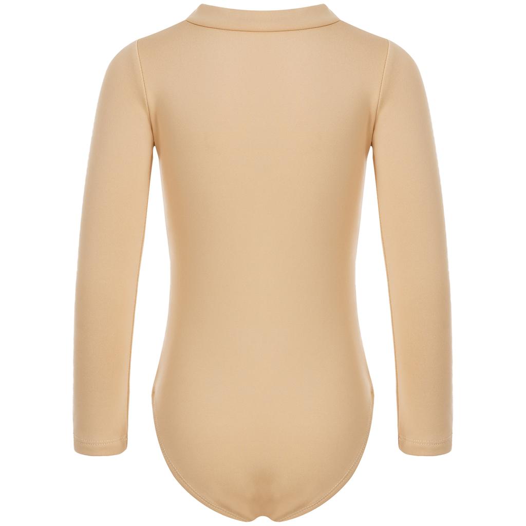 Kids Girls Gymnastics Leotards Long Sleeves Nude Undergarment Leotard for Girls Ballet Dance Wear