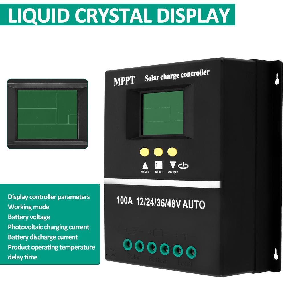 Solarladeregler 100A MPPT LCD-Anzeige Solarbatterie-Regler 12/24/36/48V mit Doppel-USB-Ladeanschluss 7 Modi