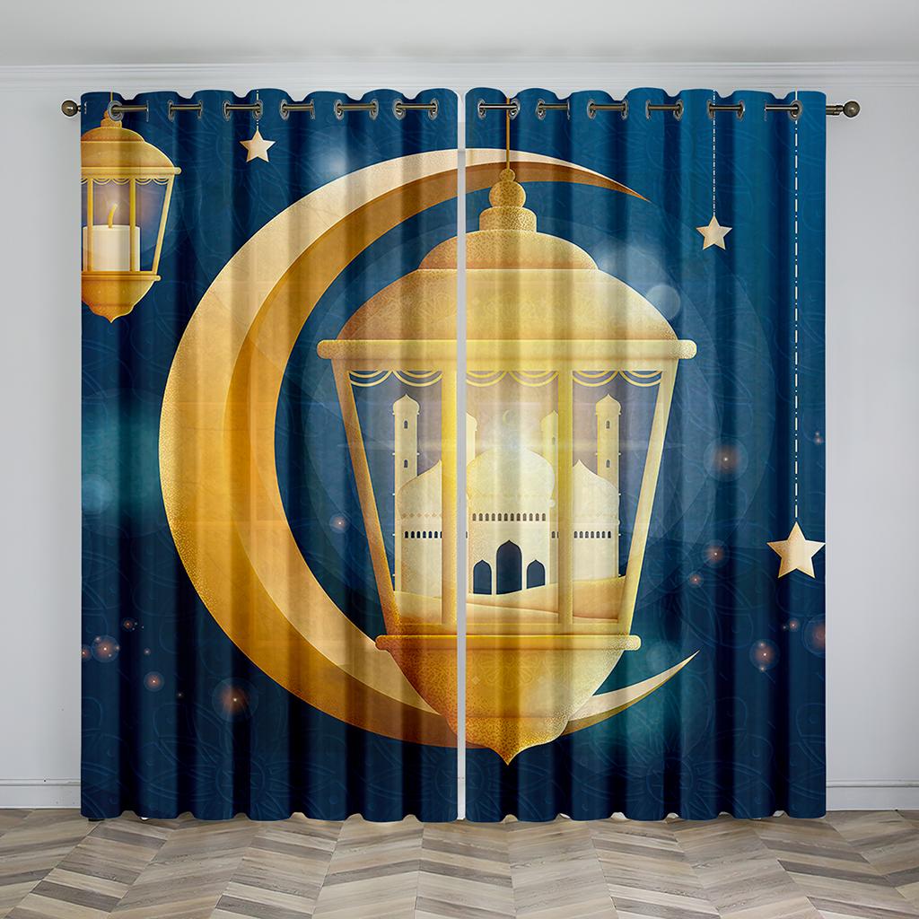 Ramadan Kareem Festiwal Mubarak Islam Kurtyna Nocne Miasto Moda Retro Cyfrowo Drukowane Zasłony Okienne Do Dekoracji Salonu 2szt.