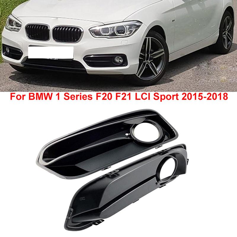 Car Front Bumper Lamp Bezel Fog Lights Frame Cover For BMW 1 Series F20 F21 LCI Sport 2015-2018 With Lamp Holes Black