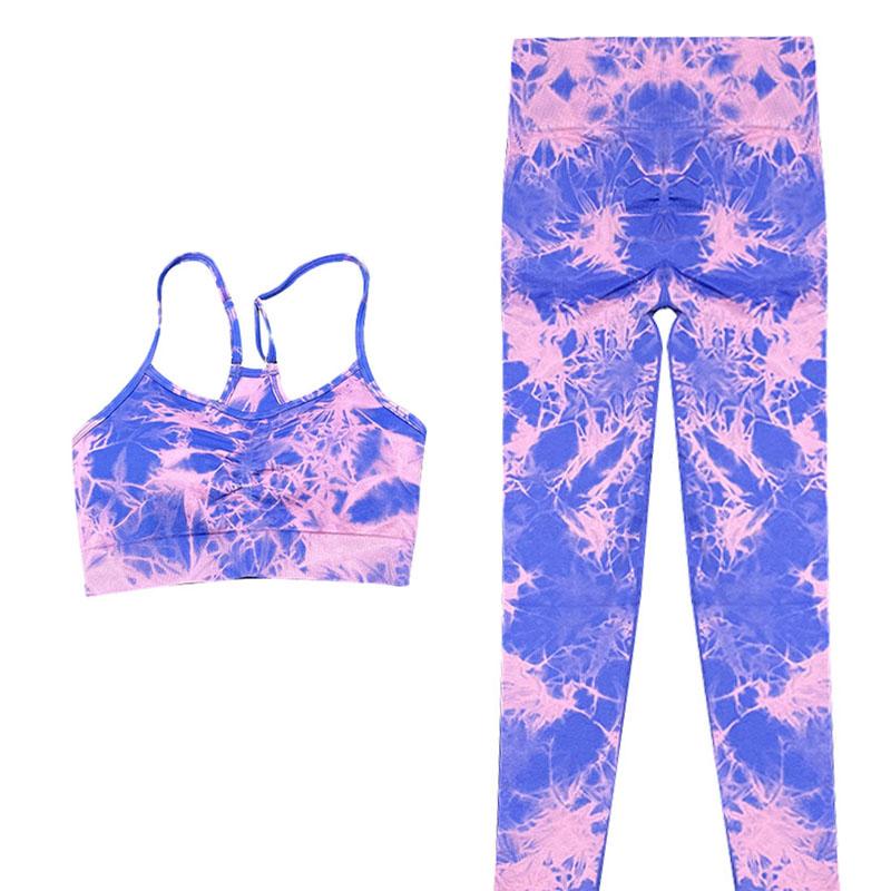 Women Yoga Set High Waist Leggings Seamless Tops Workout Sportswear Fitness Tie Dye Purple Tracksuit