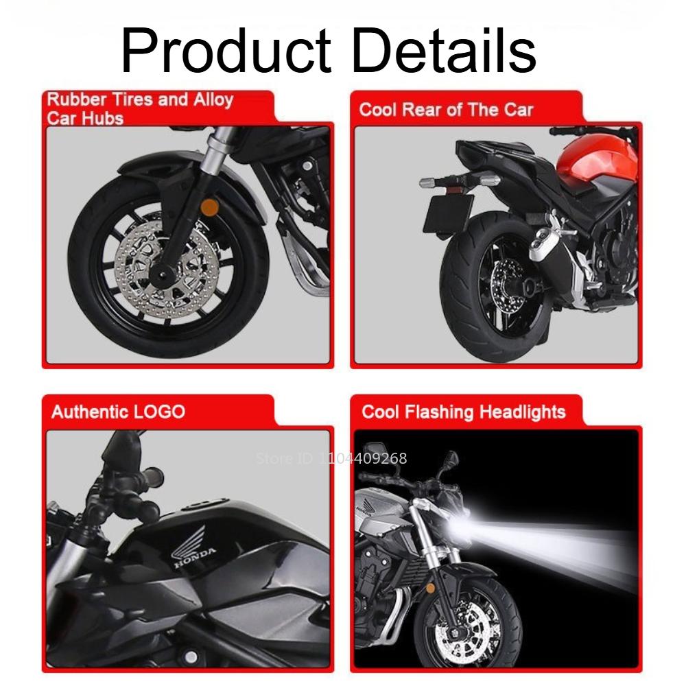 1:12 Honda CB400F CBR1000 Motorcycle Model Toy Car Metal Body Rubber Tires Shock Absorption Motor Models Birthday Presents