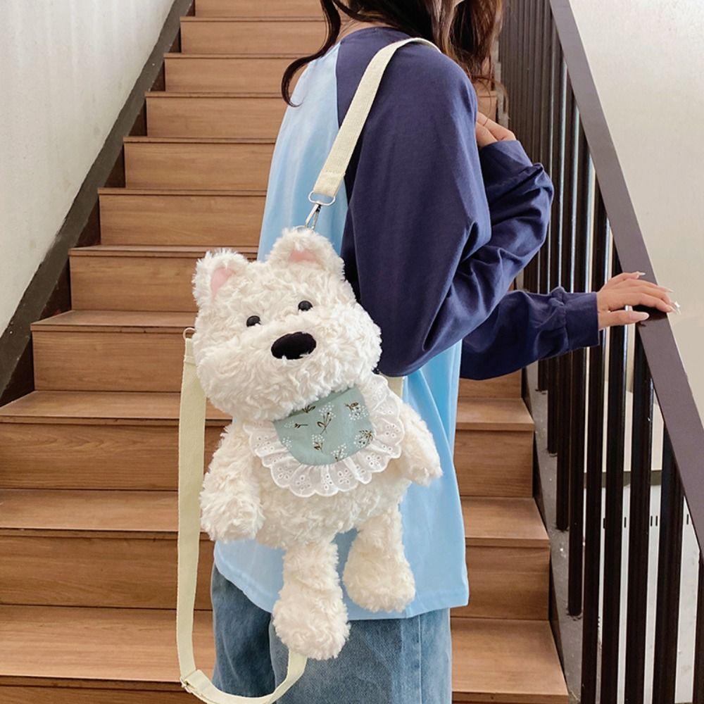 Shoulder Bag Westie Dog Plush Backpack Stuffed Running Dog Knapsack  Kids Playing Supplies