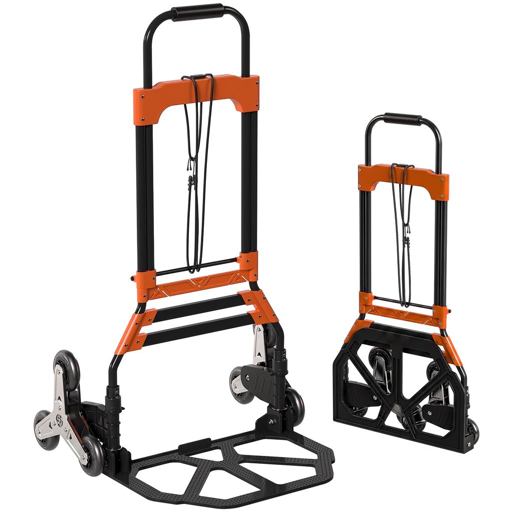 Heavy Duty Foldable Trolley On Wheels, Steel Folding Hand Truck, 75kg, Black and Orange
