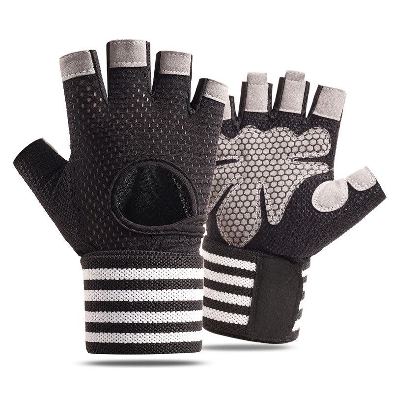 Фитнес-перчатки защита запястья с фиксацией полупальцевые тренировочные спортивные нескользящие амортизирующие M