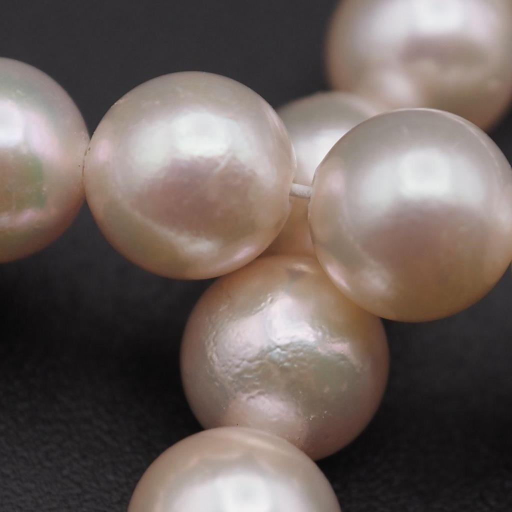 Used V342 Genuine Pearl 6.7mm Pearl SILVER Engraved Necklace Design Silver June Birthstone