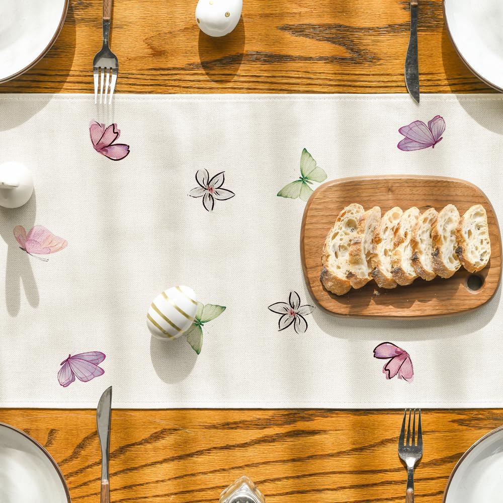 Artoid Mode Daisy Bunny Rabbit Easter Table Runner, Seasonal Spring Kitchen Dining Table Decoration for Home Party Decor 13x72 Inch