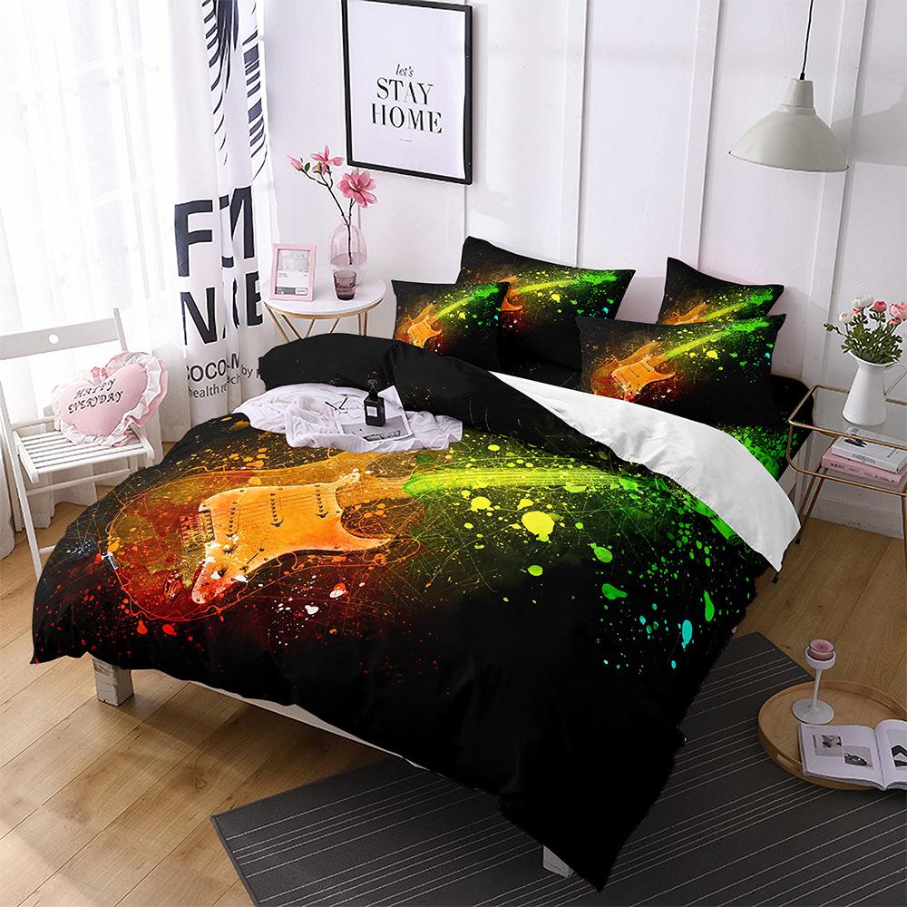 Music Theme Polyester Duvet Cover Set 3D Guitar Piano Bedding Set King Queen Twin Full Size for Kids Boys Girls Room Decoration