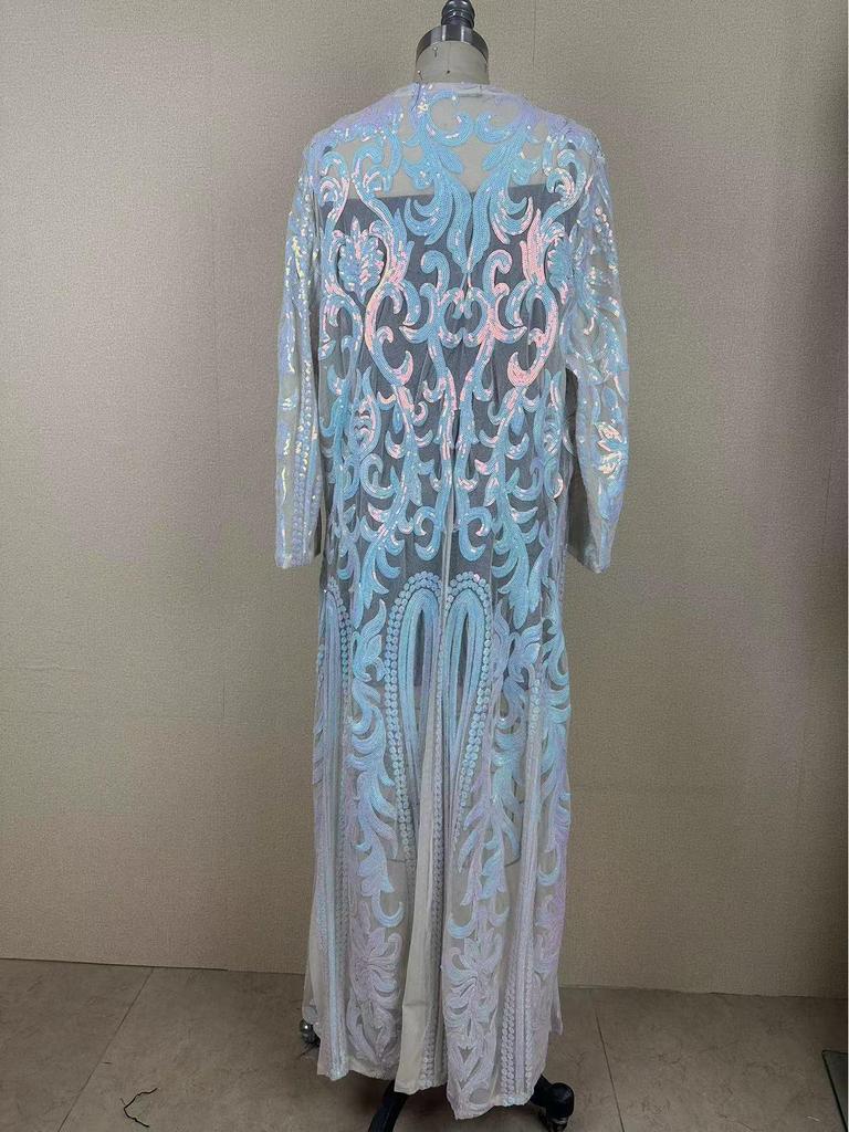 Europäischer & Amerikanischer Langarm Pailletten Mesh Perlen Cardigan