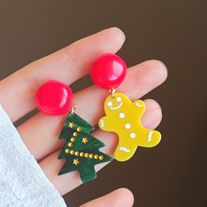 Asymmetrische Lebkuchenmann Weihnachtsbaum Ohrstecker - Damen Herbst/Winter Neuer Trend