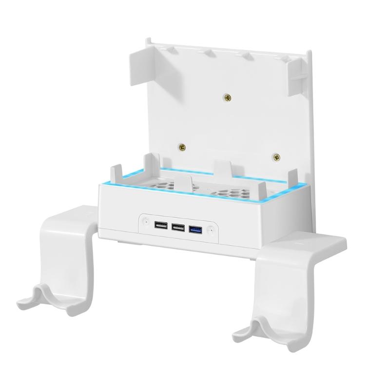 Wall Mount Bracket Built-in Cooling Fan Controller Holder Stand with LED Lighting USB Output for XB Series S Host