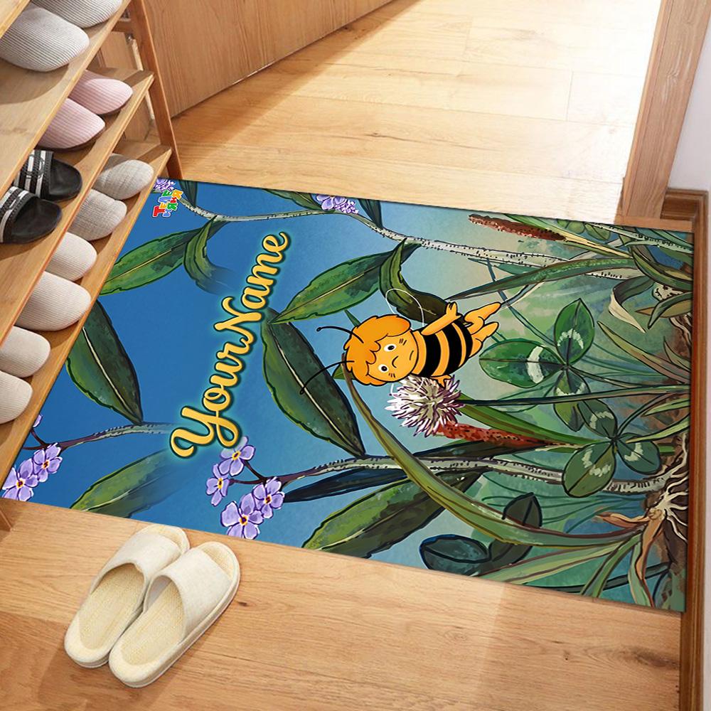 Biene Maja Customize Text Floor Mat Design for Hallway Kitchen Study room Outdoor Antislip Carpet Anime Office Decor Best for Christmas